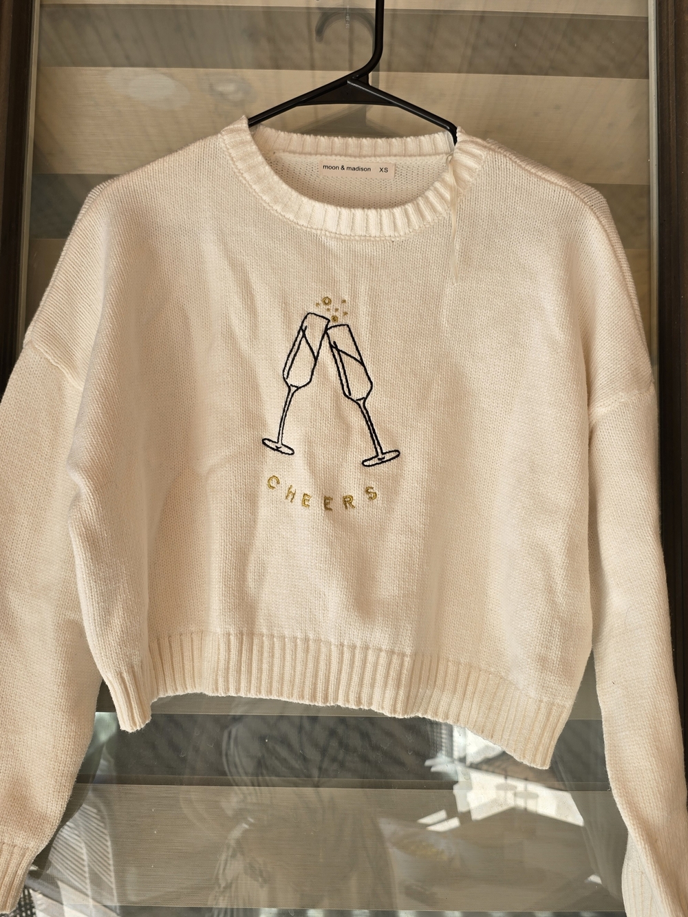 moon & madison Cream Crewneck Crop Sweater